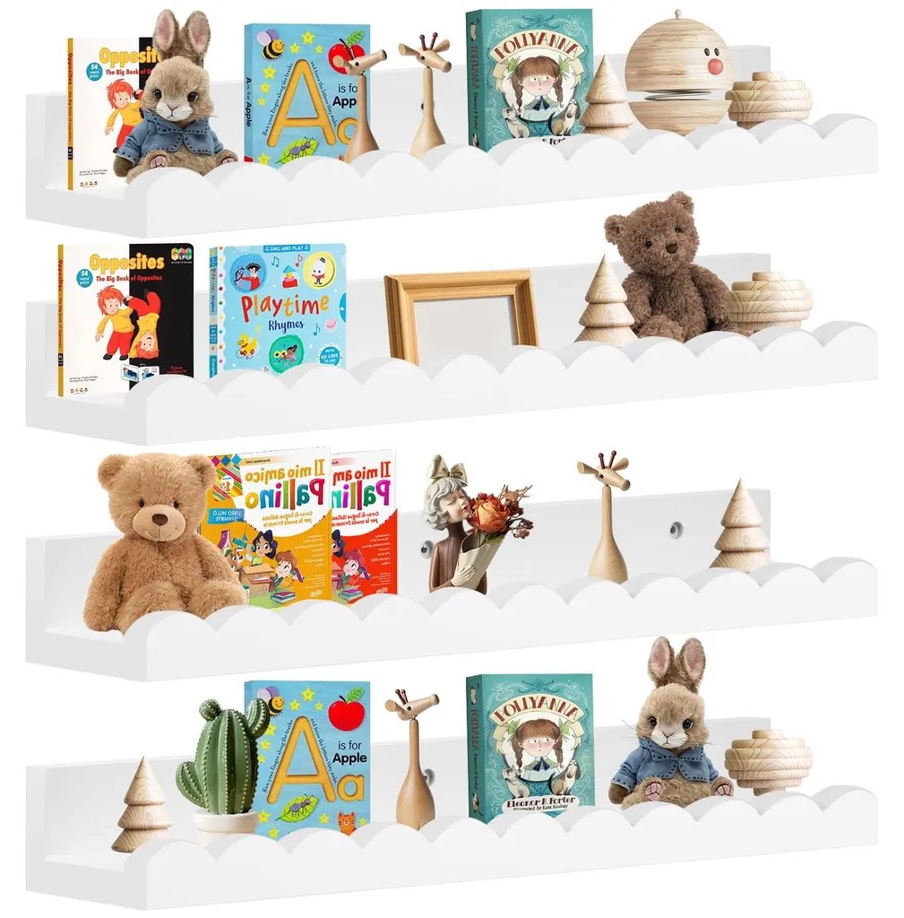Étagère pour livres d'enfants avec rebord, lot de 4 étagères de 42cm