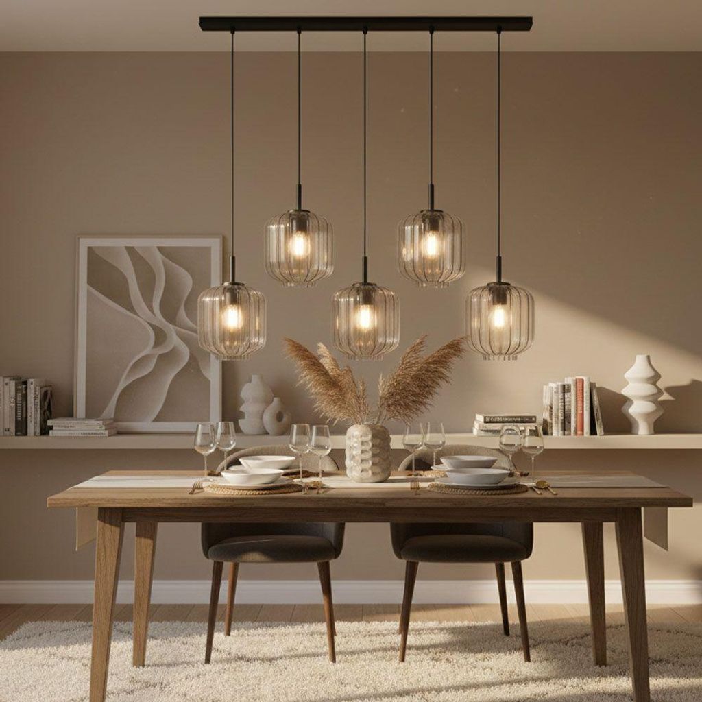 s.luce Velo Esstischleuchte 5-flammig 160cm Baldachin Ø 20cm Braun 5-Flammig Zylindrisch, Rund, Länglich