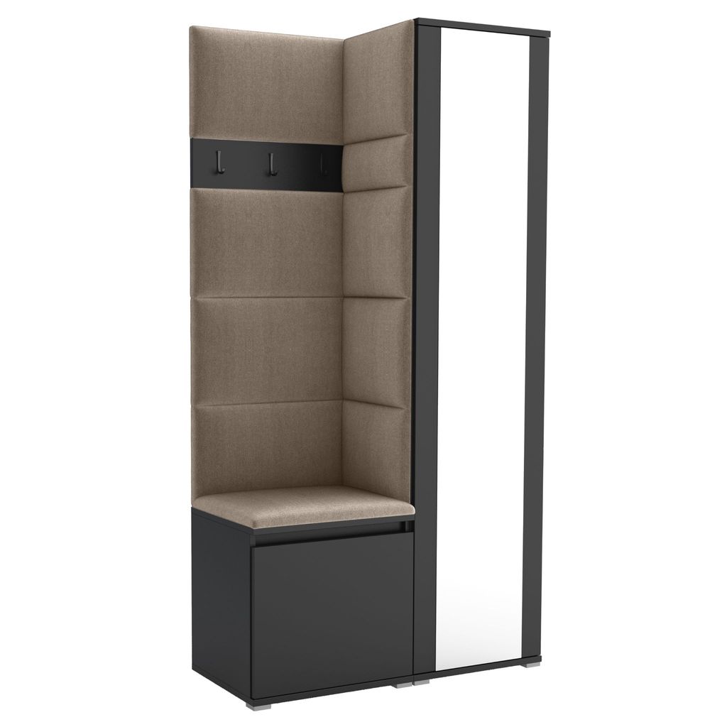 Garderobe LUTON 6 BLACK 02– Farbe: schwarz, moderner Schrank 40x95x186 cm, funktionale Lösung für den Flur, Garderobeschrank, Flurmöbel