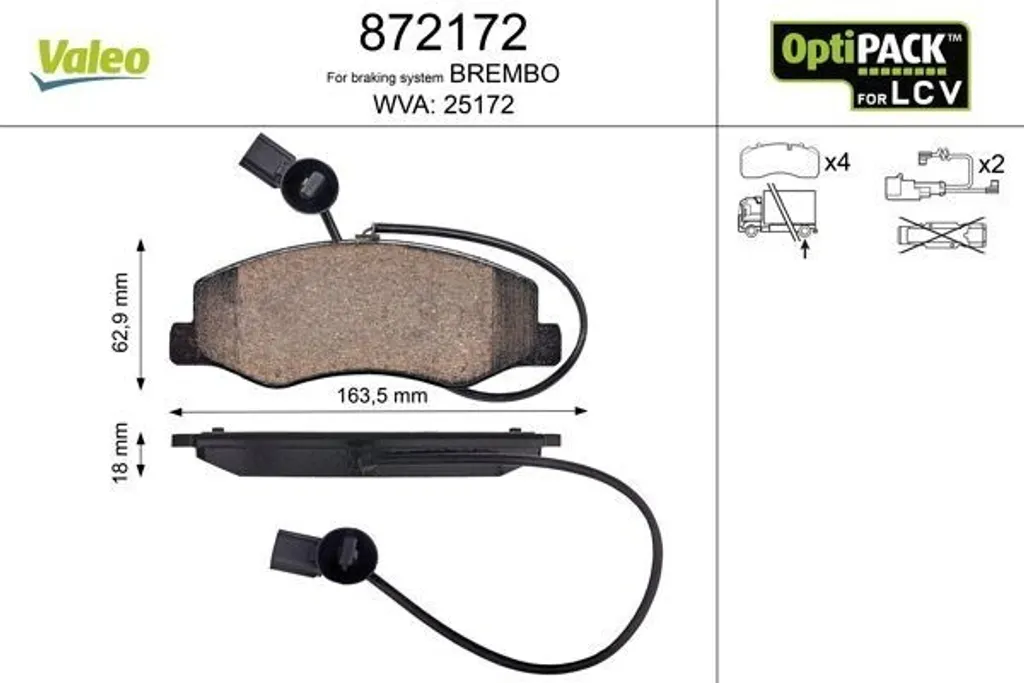 Plaquettes de frein arrière Valeo 872172 pour Movano B X62 - OE 44060