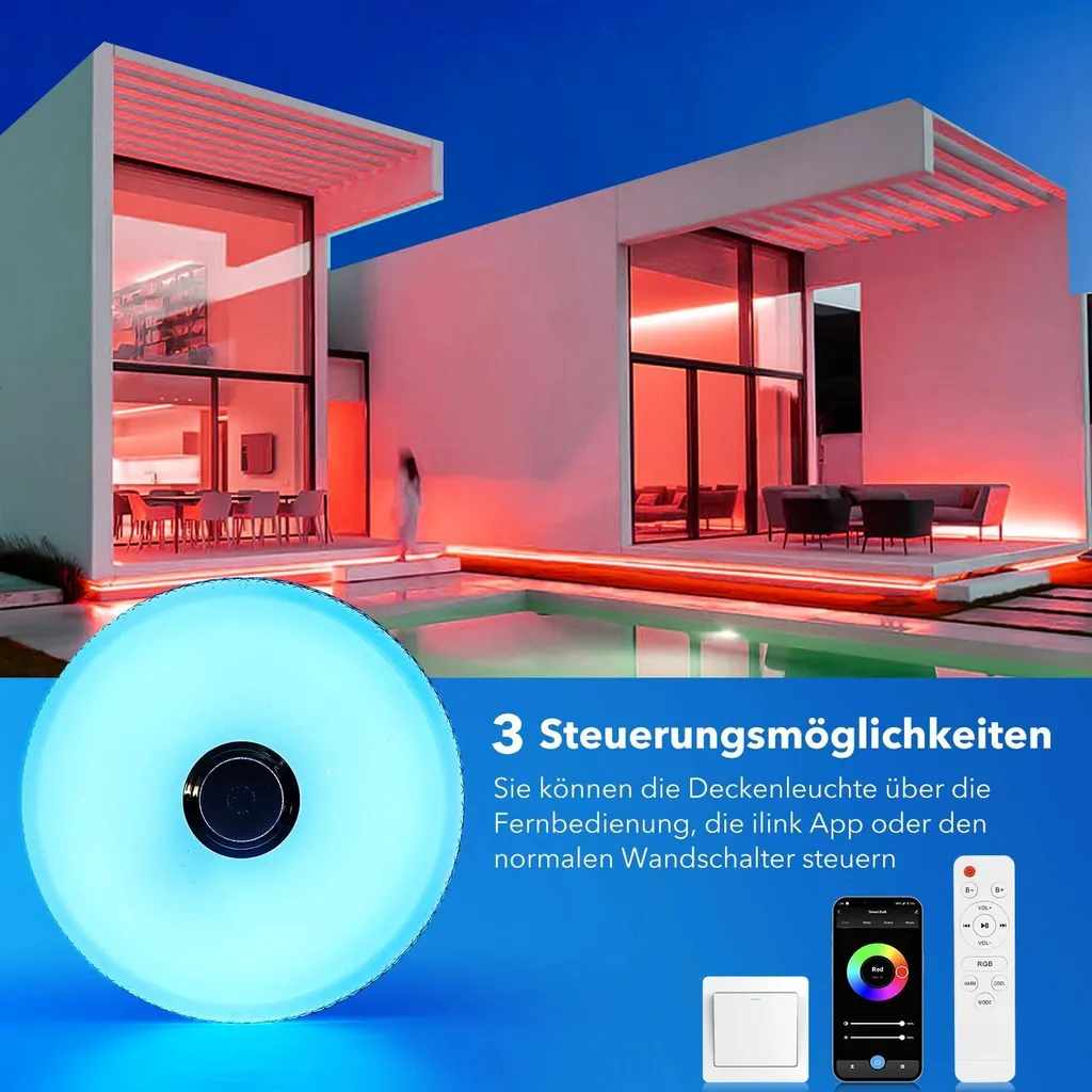 Plafonnier LED Intelligent 60W : Éclairage sur Mesure et Son Bluetooth - 5