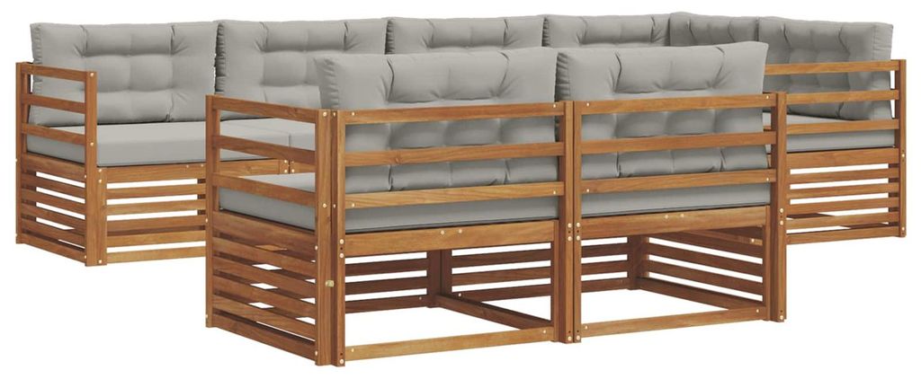 vidaXL Outdoor-Sofagarnitur mit Kissen 7 pcs Natürlich und Hellgrau