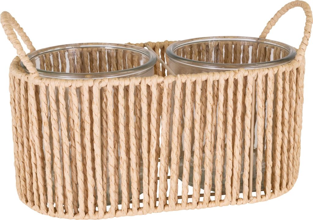 Pflanzgefäß Beige 24 x 14 x 17 cm mit 2 Glaseinsätzen