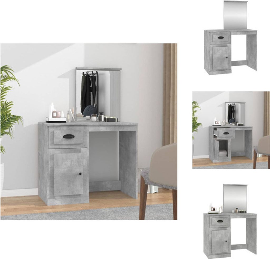 vidaXL Schminktisch mit Spiegel Betongrau 90x50x132,5 cm Holzwerkstoff - Schminktische
