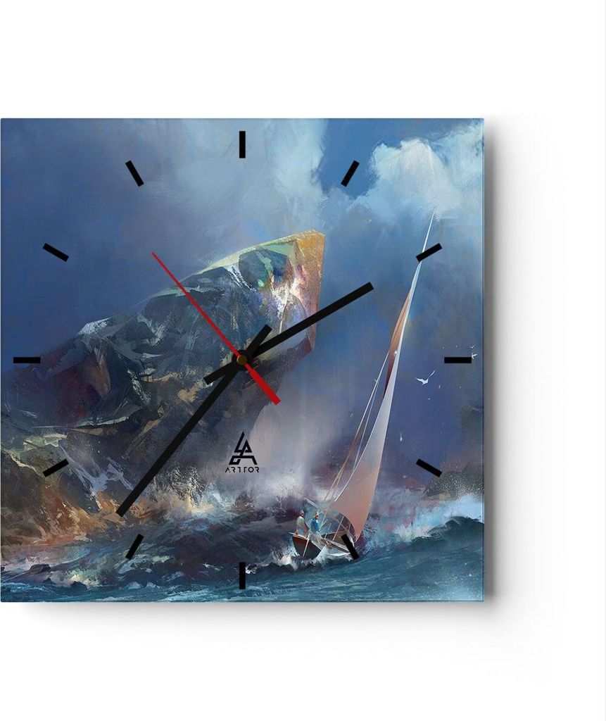 Wanduhr - Quadrat - Glasuhr - Meer Segelboot - 30x30cm - Produktbild 
