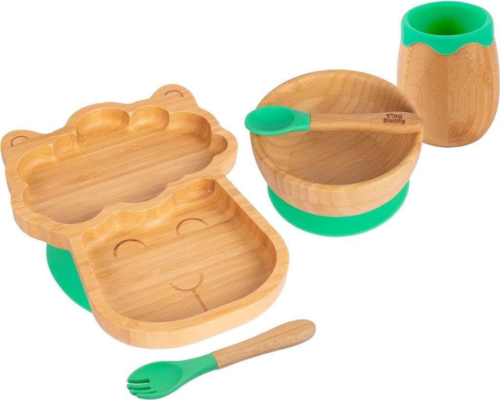 Tiny Dining 5-teiliges Bambus-Lama-Entwöhnungsset für Babys – Grün