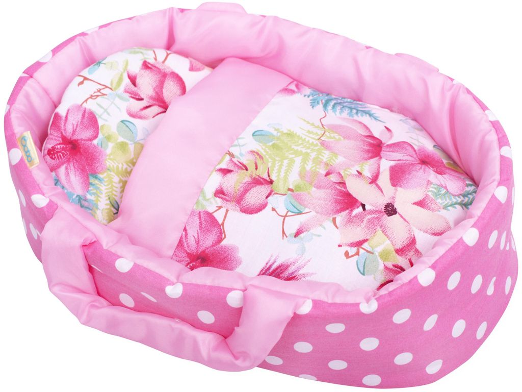 Puppentragetasche für Puppen bis 35 cm, mit Bettzeug BOBO – rosa Blumen