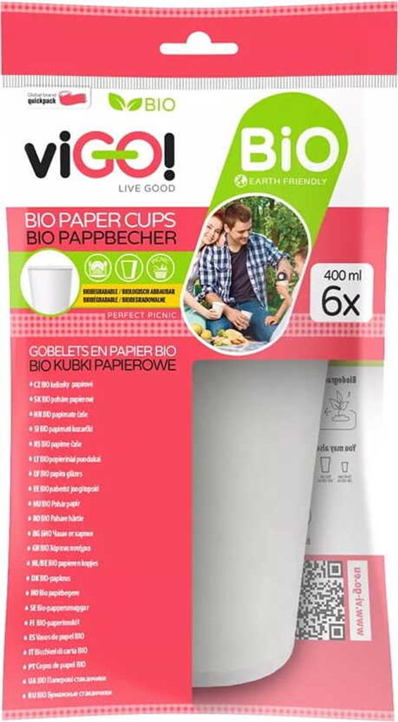 400 ml biologisch abbaubare Pappbecher 6 Stück VIGO!