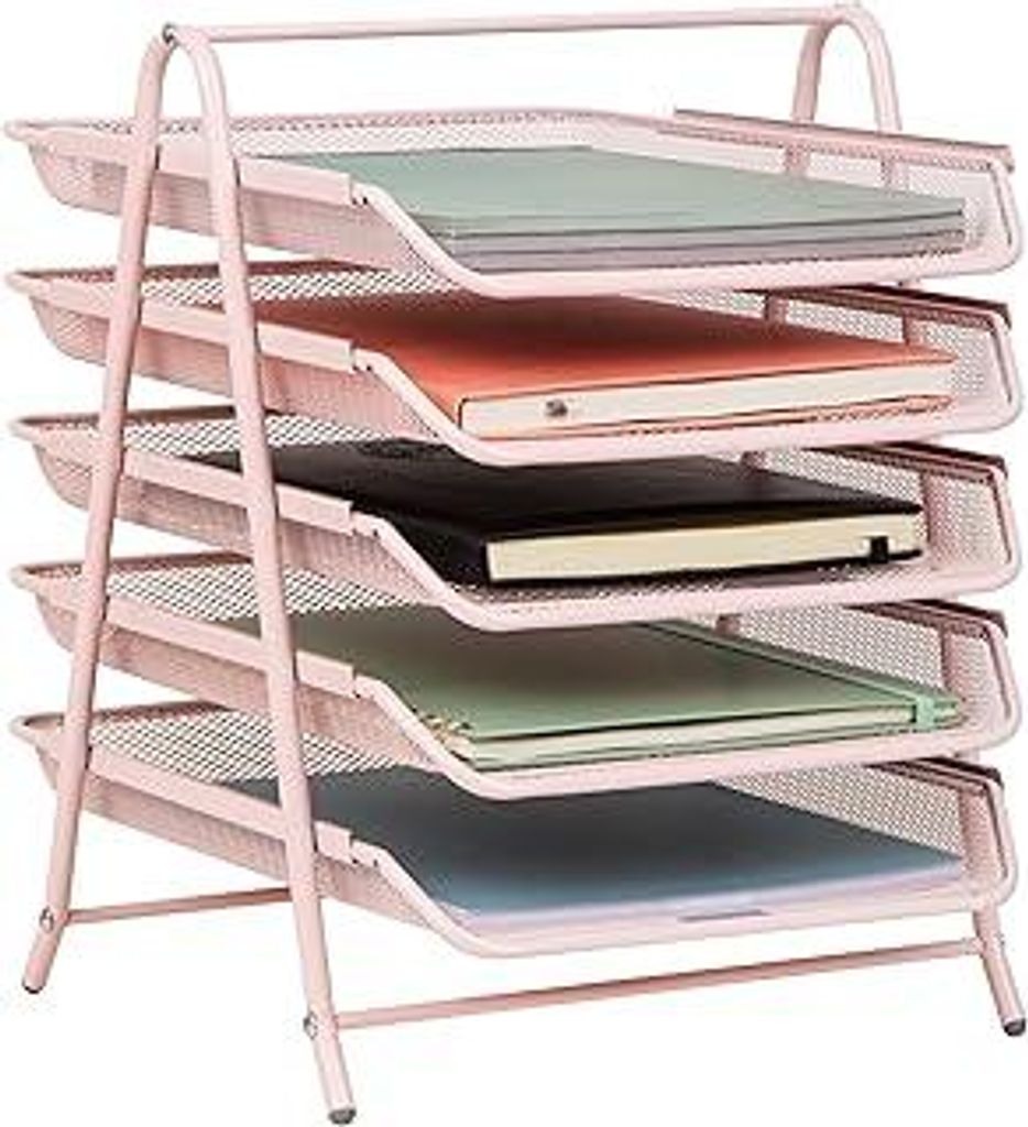 Mind Reader 5-stufige Papierablage, Schreibtisch-Organizer, Aktenaufbewahrung, Arbeitsbereich, Büro, Metallgitter, 11,75 L x 14 B x 15 H, rosa