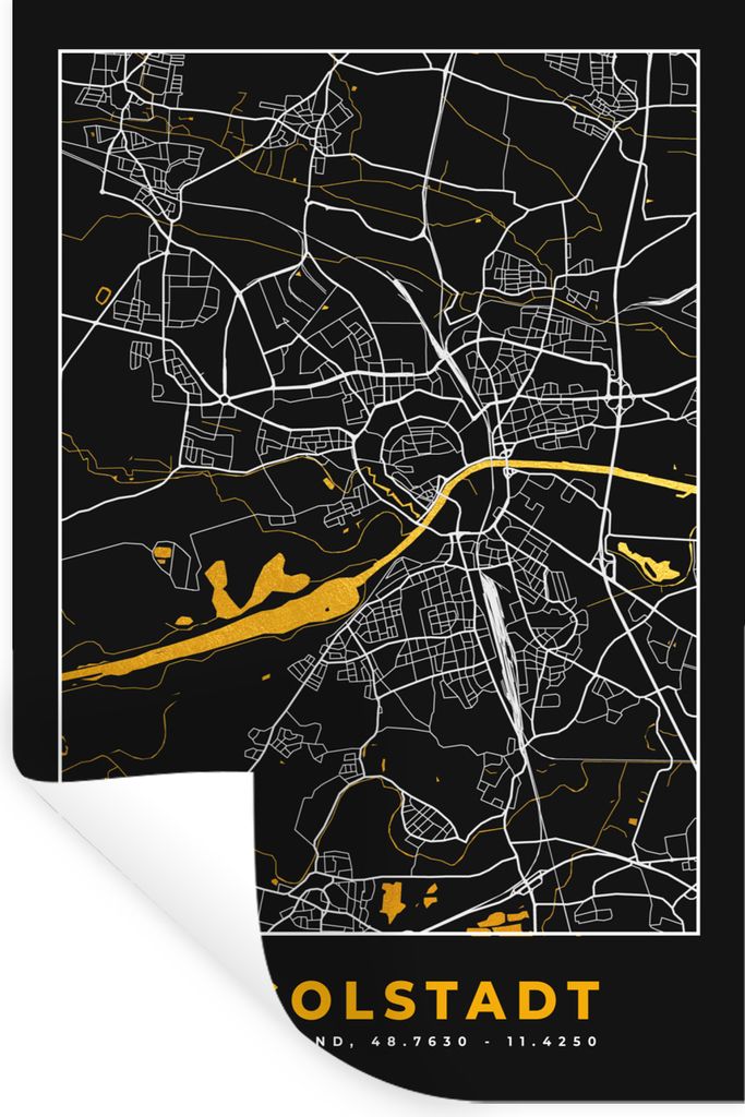 MuchoWow Wandtattoo Wandsticker Wandaufkleber Ingolstadt - Stadtplan - Gold - Karte - Deutschland 80x120 cm Selbstklebend und Repositionierbar - ...