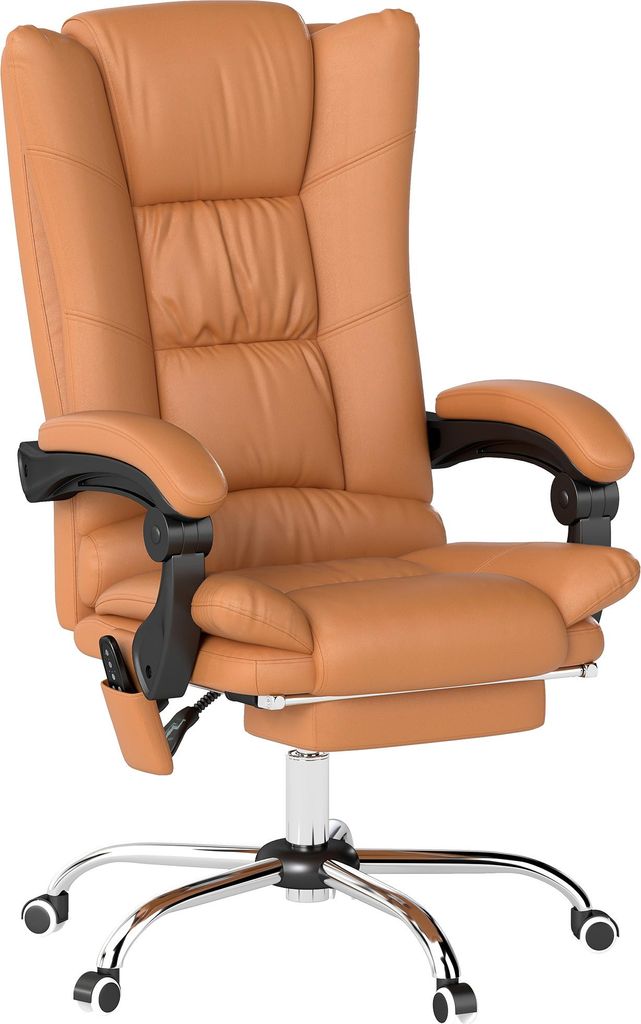 Massage-Bürostuhl, Schreibtischstuhl mit Heizfunktion, Drehstuhl, Liegefunktion, höhenverstellbarer PC-Stuhl, Hellbraun