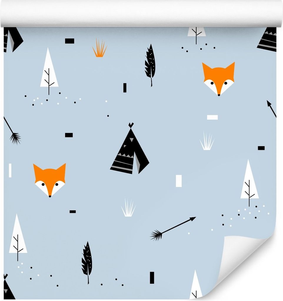10m VLIES TAPETE Rolle Kinderzimmer Füchse Tipi Federn Pfeile Bäume XXL