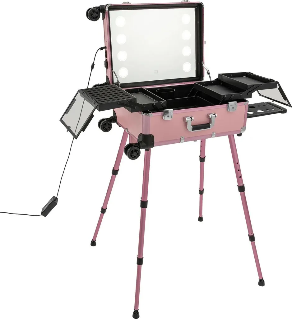 Valise Maquillage pour Maquilleur Professionnel avec Miroir et Roulettes