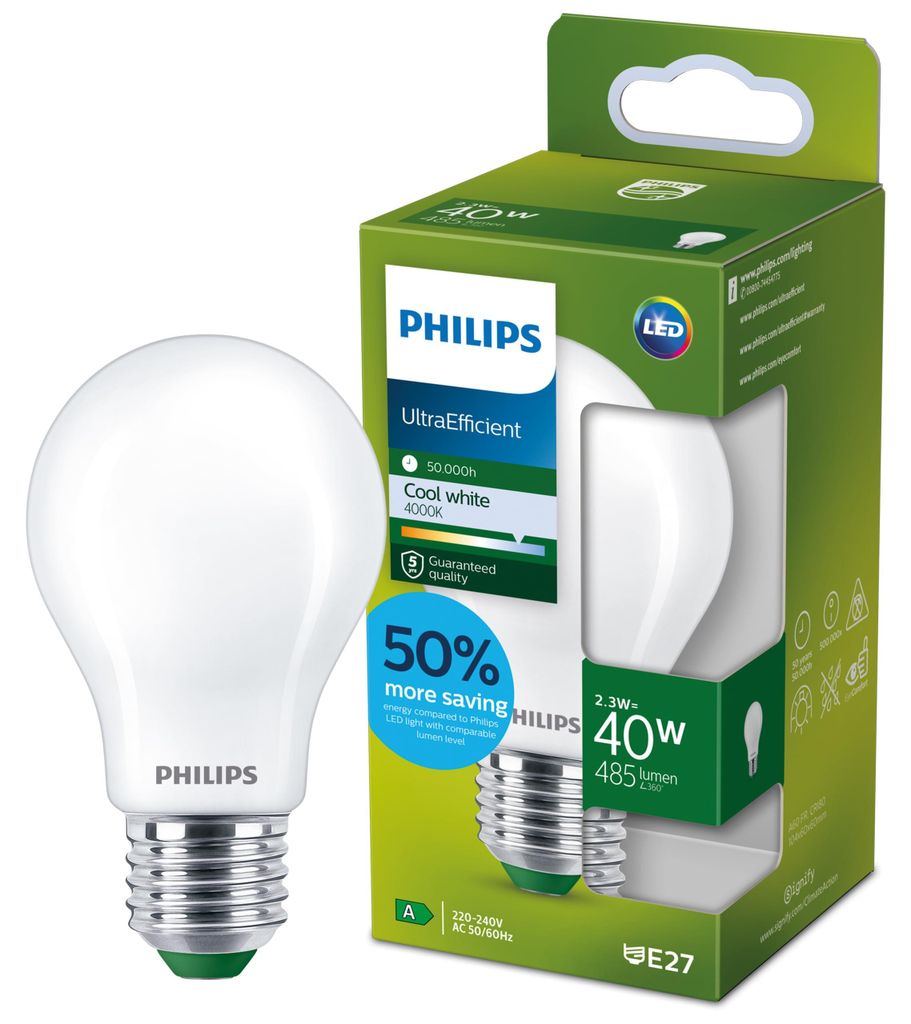 Philips Filament-Lampe, Milchglas, 40W A60 E27, 2,3 W, 40 Produktbild 