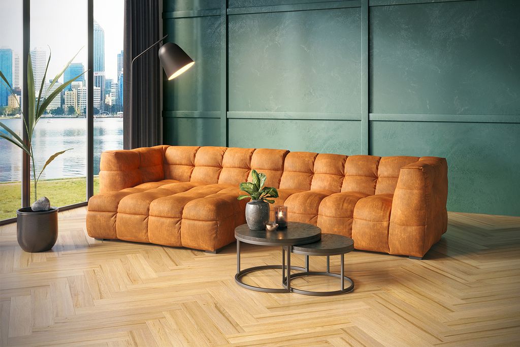 KAWOLA Sofa ROSARIO Ecksofa Velvet gold Recamiere links