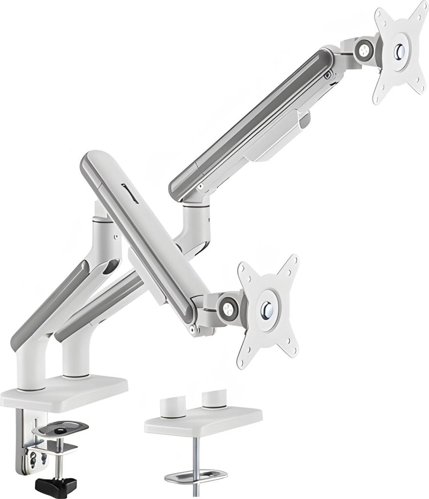 Dual Spring Monitorhalterung, Doppelarm, Gasfeder, Silber/Weiß, HDWR SolidHand-FS02