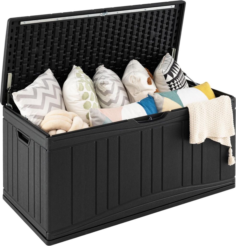 COSTWAY Gartenbox 300L, Auflagenbox mit abschließbarem Deckel & Gasdruckfedern, Aufbewahrungsbox wetterfest, Kissenbox Outdoor für Schwarz