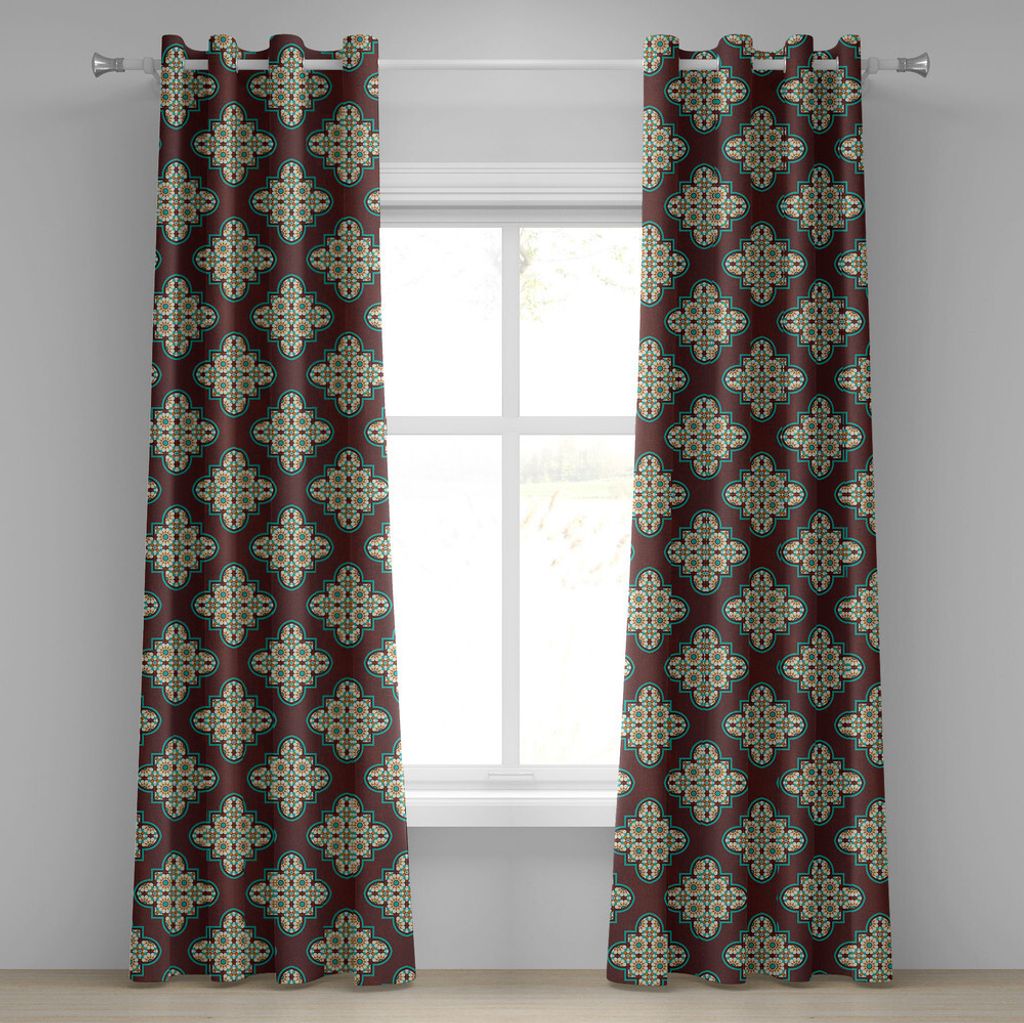 ABAKUHAUS Quatrefoil Ösenvorhang, Weinlese-Art-Fliesen-antikes arabisches Design und marokkanische Sterne, Dekorative 2-Panel-Fenstervorhänge, 28...