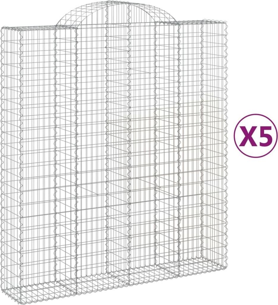 vidaXL Gabionen mit Hochbogen 5 Stk. 200x50x220/240cm Verzinktes Eisen