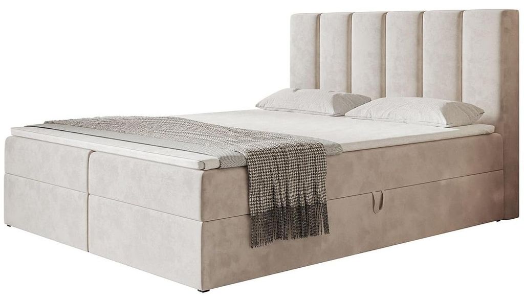 Boxspringbett Tokio 120x200, Bett mit Stauraum und Bonell-Matratze, Beige