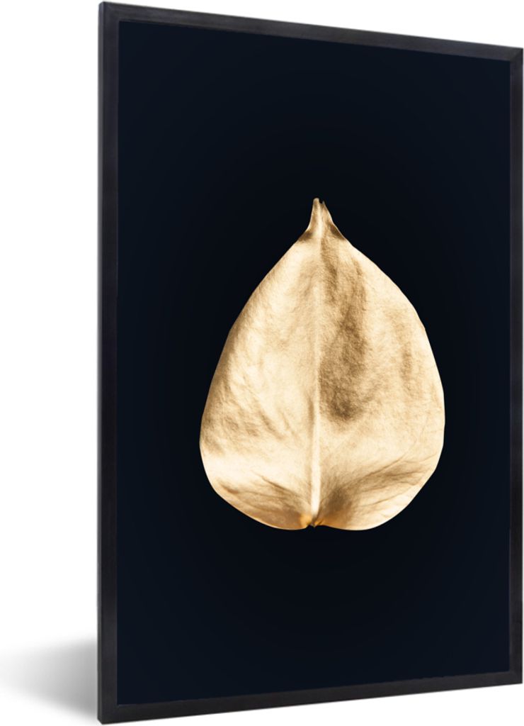 MuchoWow MuchoWow Gerahmtes Poster Blatt - Gold - Schwarz 60x90 cm - Poster mit zchwarzem Bilderrahmen - Kunst