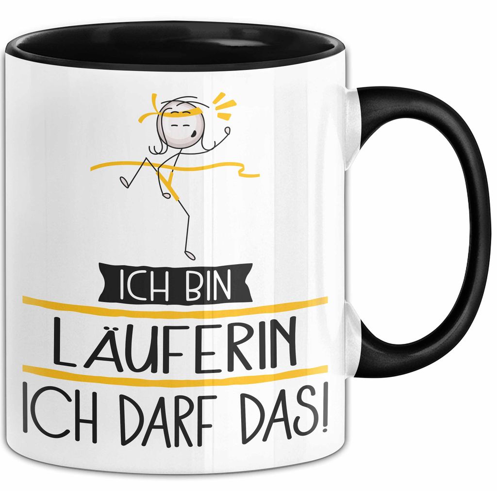 Geschenk für Läuferin Tasse Lustige Geschenkidee Geburtstag Ich Bin Läuferin Ich Darf Das (Schwarz)