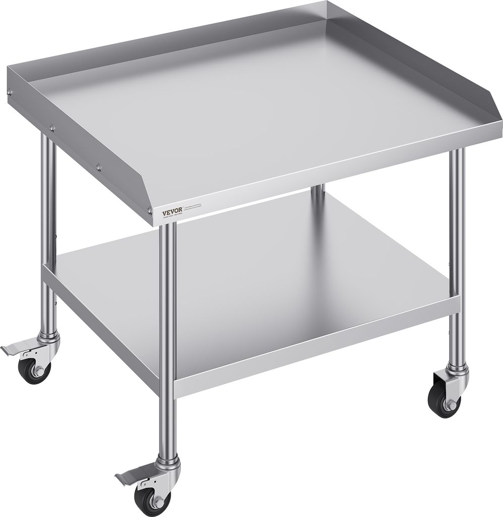 VEVOR Arbeitstisch aus Edelstahl, gewerblicher Arbeitstisch zur Lebensmittelzubereitung mit 4 Rädern, Lenkrollen, 3-seitiger Spritzschutz, 762 x 9...