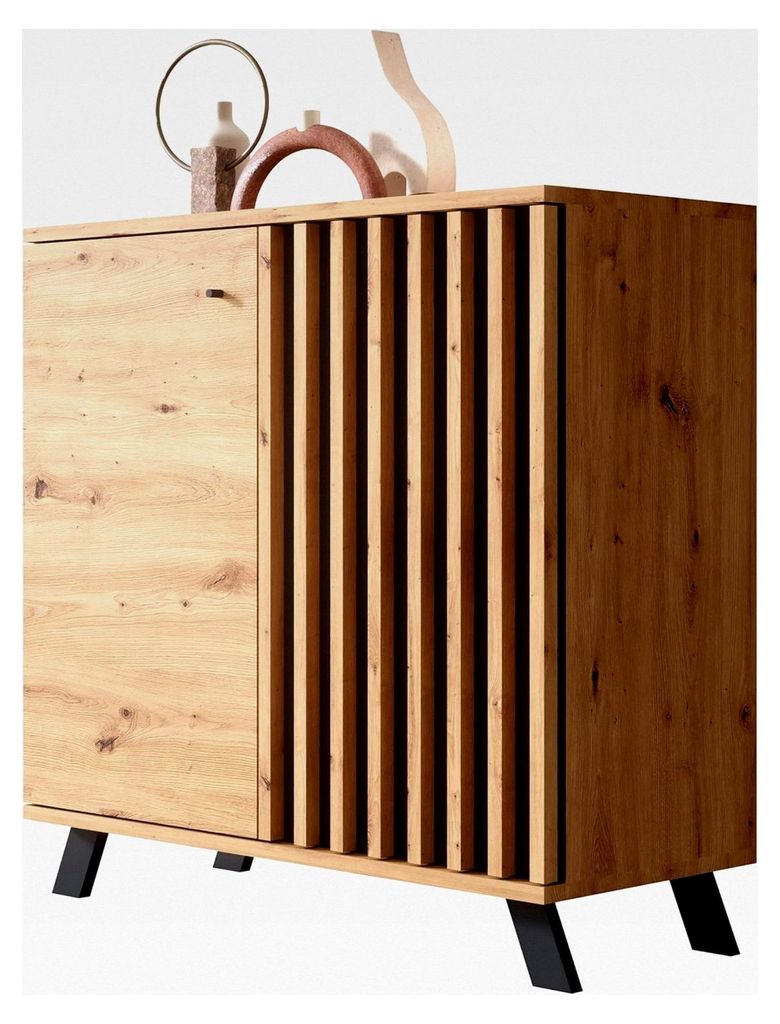 Kommode Wildeiche Anthrazit Sideboard Modern Vintage - 80x85x40 cm (BxHxT) - Highboard Anrichte - Wohnzimmer Schlafzimmer Flur Esszimmer
