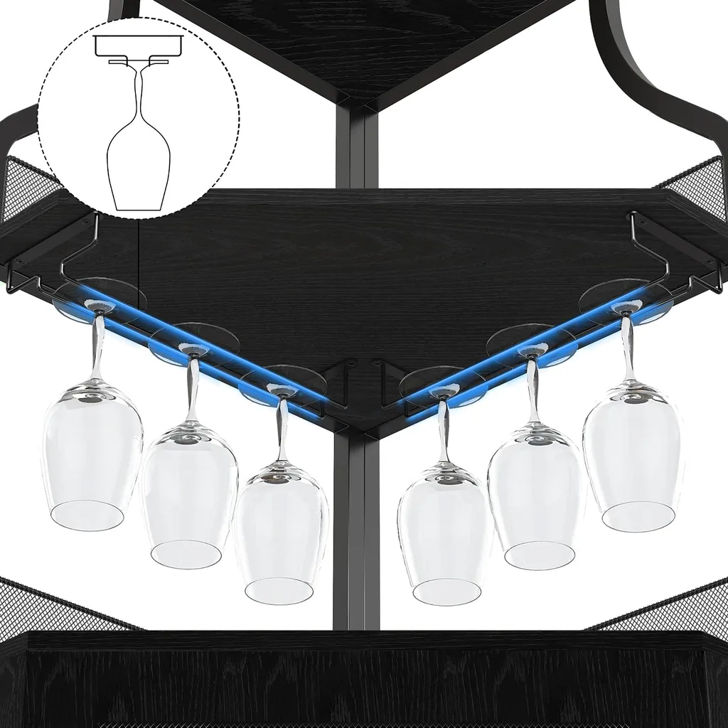 Meuble d'angle de bar compact noir pour optimiser vos rangements vin - 6