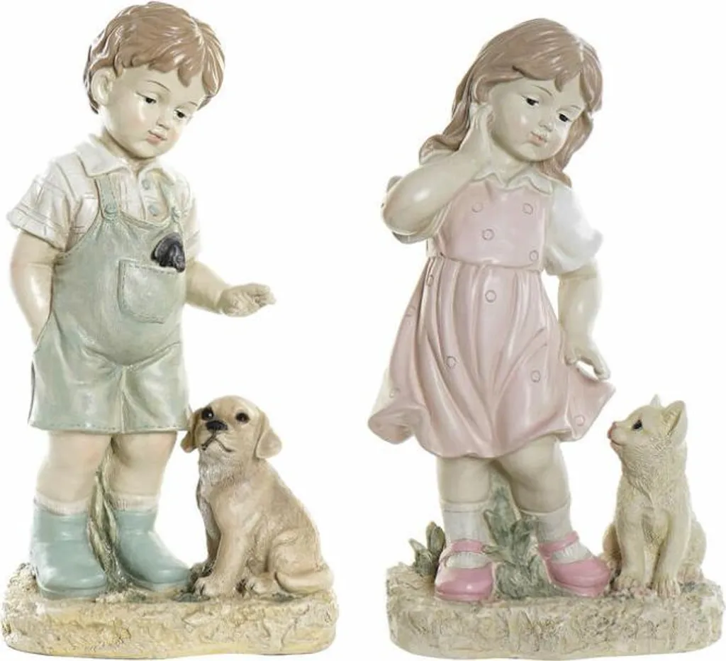 Statue Décorative Enfant Bleu et Rose en Résine - Couple de Figurines