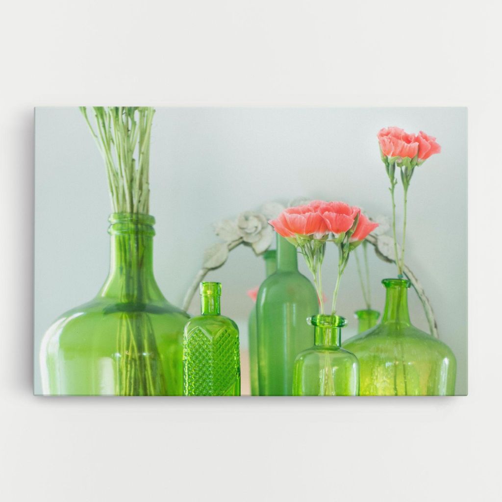 ARTHUB Leinwandbild 70x100 cm, Green Vase Flowers | Wohnzimmerdekoration, Hängende Bilder, Wanddekoration, Heimdekoration, Blumen, Blumen in der...