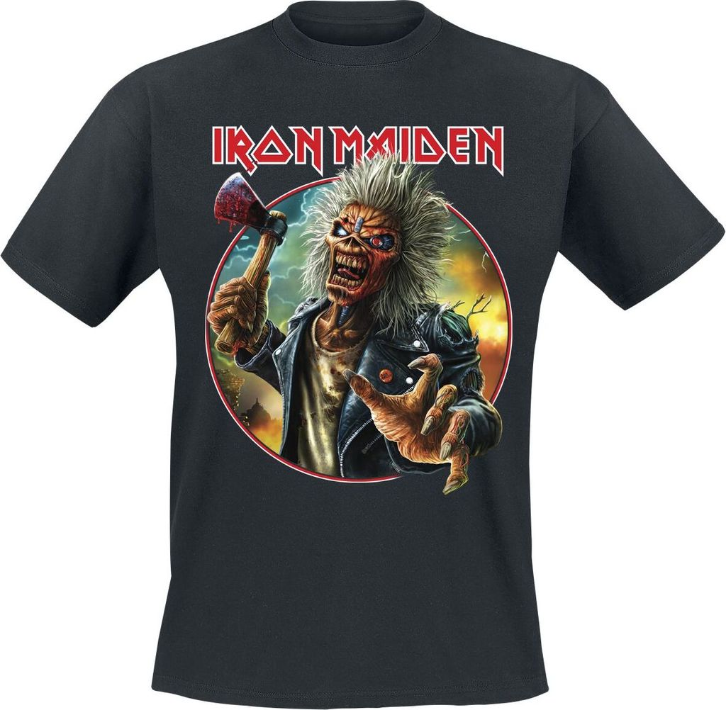 Iron Maiden T-Shirt Herren Axe Eddie Circle schwarz L