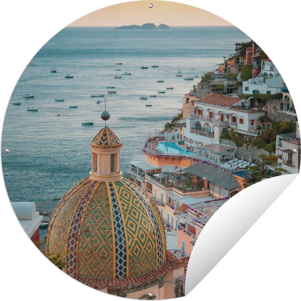 MuchoWow Gartenposter Outdoor-Poster Rund Italien - Positano - Meer Ø 150 cm Gartendeko Rundes Poster draußen