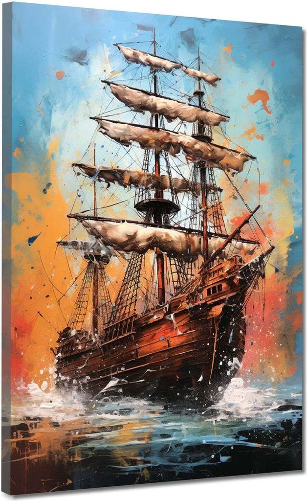 Leinwandbild Wandbild Kunstdruck XXL Wanddeko Segelschiff auf hoher See: 60x80x2cm