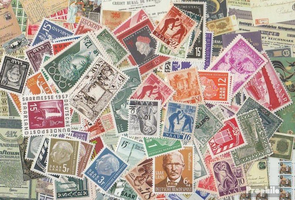 Briefmarken Saarland 100 verschiedene Marken postfrisch Produktbild 
