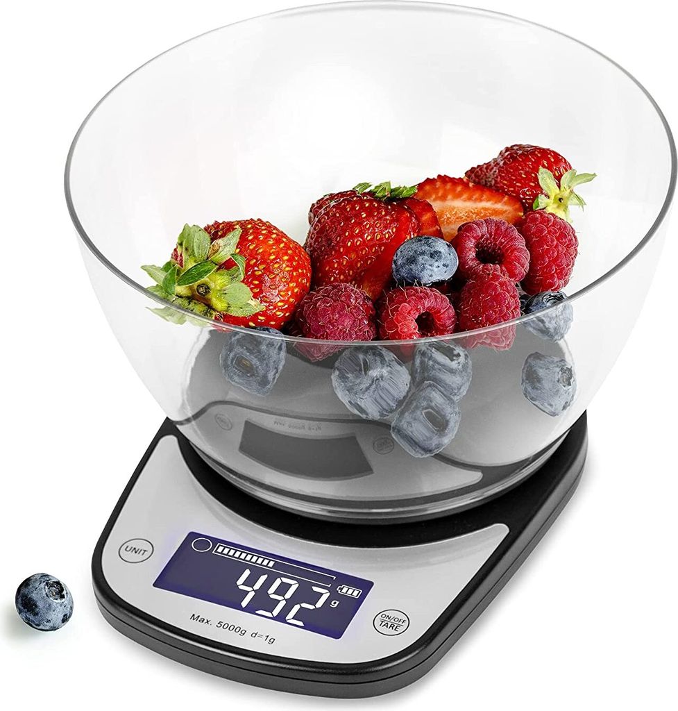 Duronic KS5000 BK/CR Küchenwaage | 5 kg Digitalwaage oval mit 2 L abnehmbarer Schüssel | 1 g grammgenau Präzision-Feinwaage | Haushaltswaage mit...