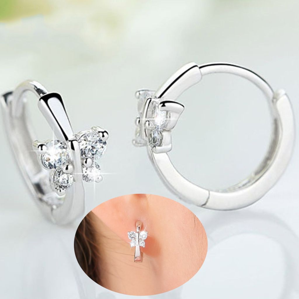 Frauen Mode Strass Intarsien Schmetterling Huggie Ohrringe Party Schmuck Geschenk