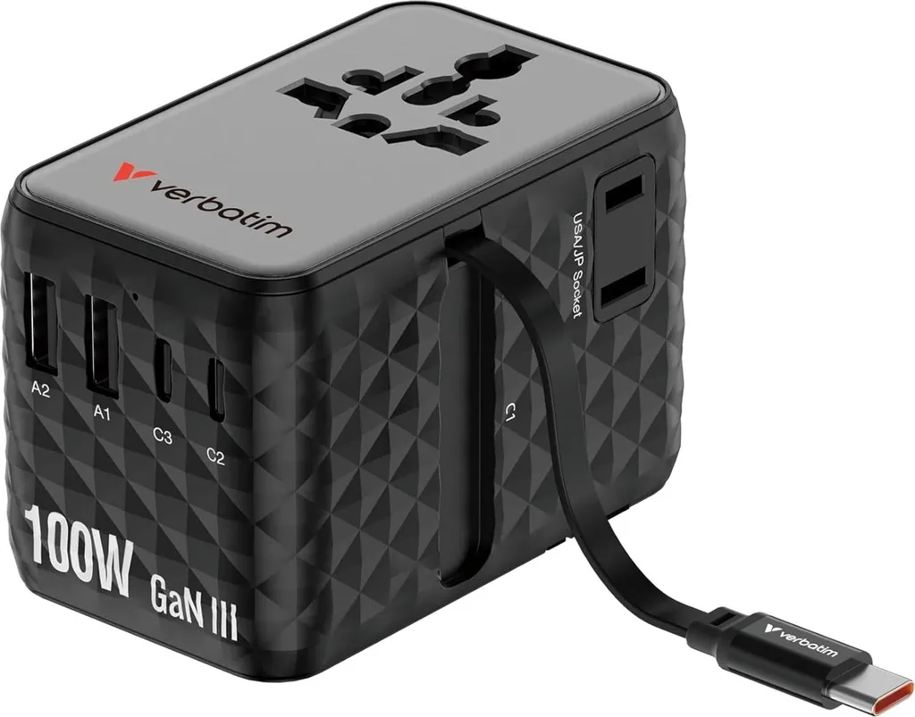Chargeur Voyage Verbatim 100W Noir - Technologie GaN et Charge Rapide PD