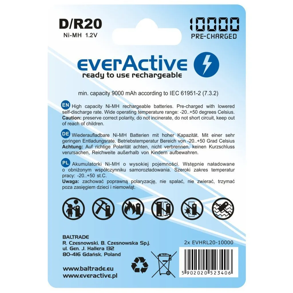 Batteries D R20 rechargeables everActive 10000 mAh Ni-MH ready to use - 3