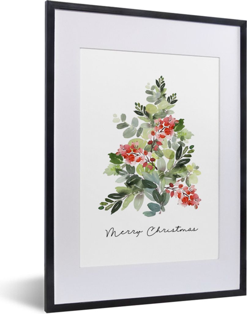 MuchoWow Gerahmtes Poster Weihnachtsbaum - Zitat - Aquarell 30x40 cm - Poster mit Schwarzem Bilderrahmen Wandposter Rahmen Foto Bilder - Wandpost...