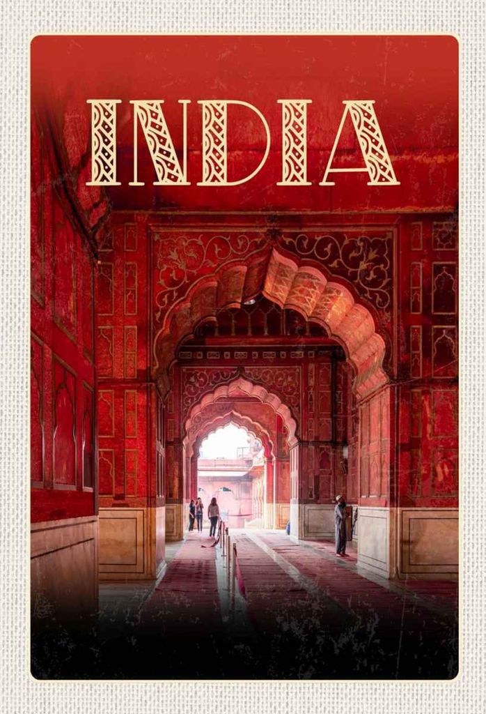 vianmo Holzschild 30x20 cm Indien Inner Moschee rot beten Islam Bildmotiv Reisemotiv Abenteuer Reisen