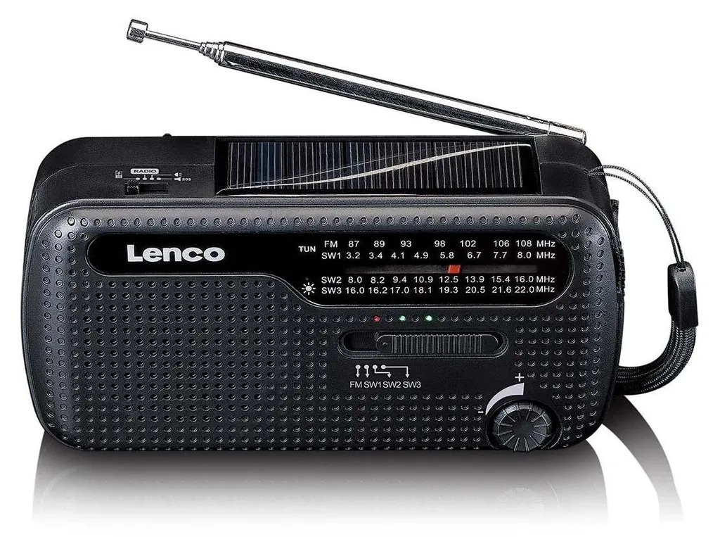 Lenco MCR-113BK Radio à manivelle 3-en-1 avec lampe LED et batterie