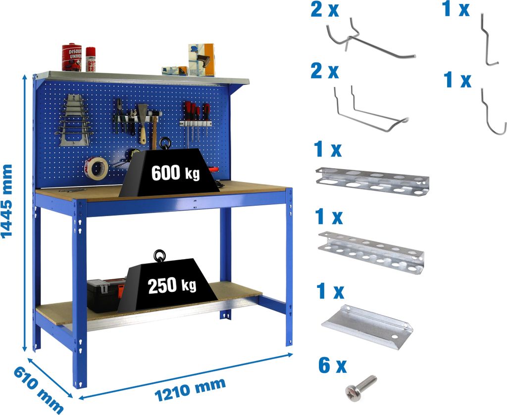 Simonrack Werkbank-Set SIMONWORK BT3 blau 121,0 x 61,0 x 144,5 cm