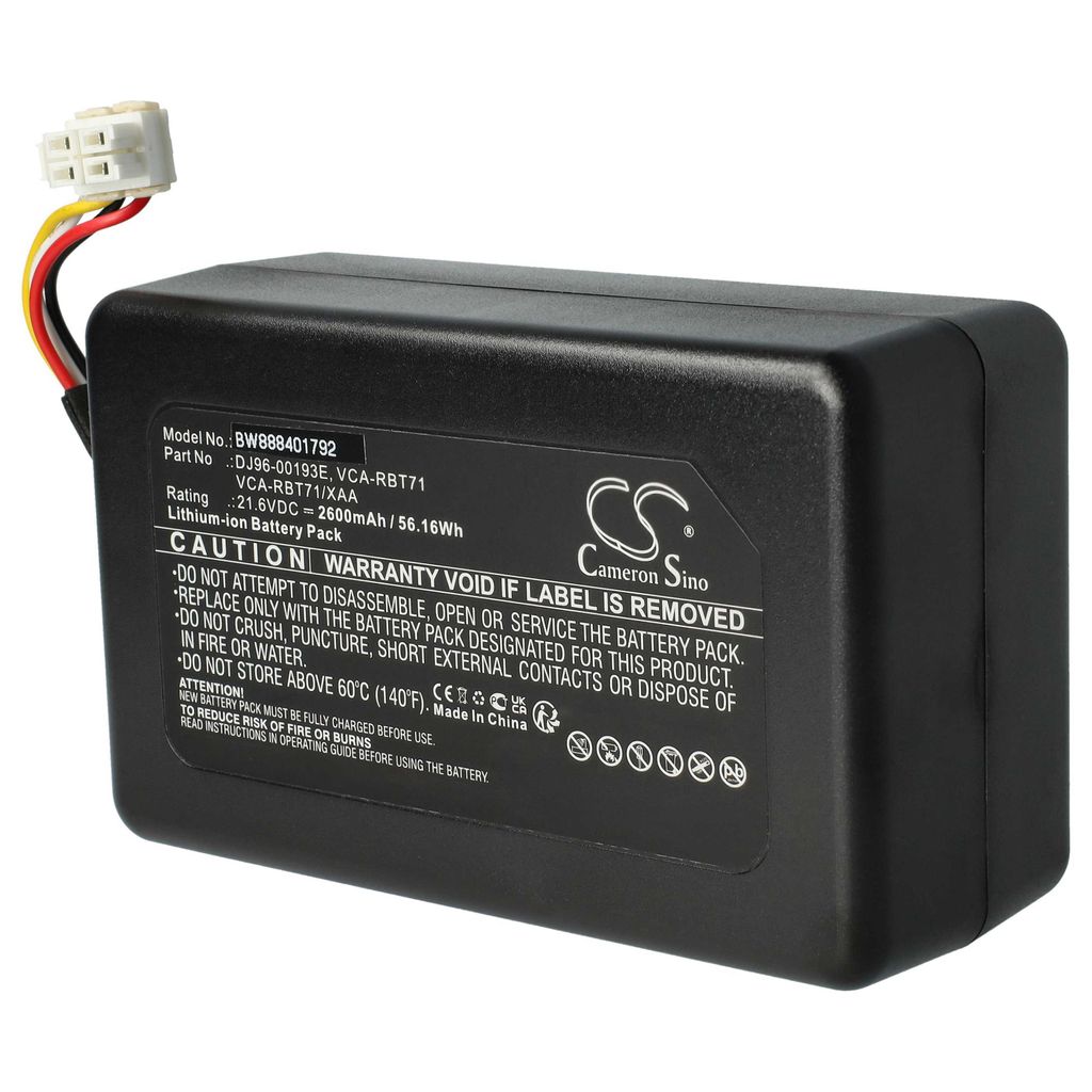 vhbw Akku kompatibel mit Samsung Powerbot VR1AM7010U5/AA, VR1AM7010U5 / AA, VR10M703CWG/GE, VR10M703PWG Saugroboter Schwarz (2600 mAh, 21,6 V, Li-Ion)