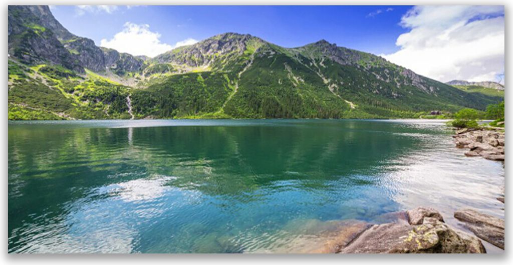 Glasbilder 140x70 Wandbild Druck auf Glas Gebirge See Landschaft