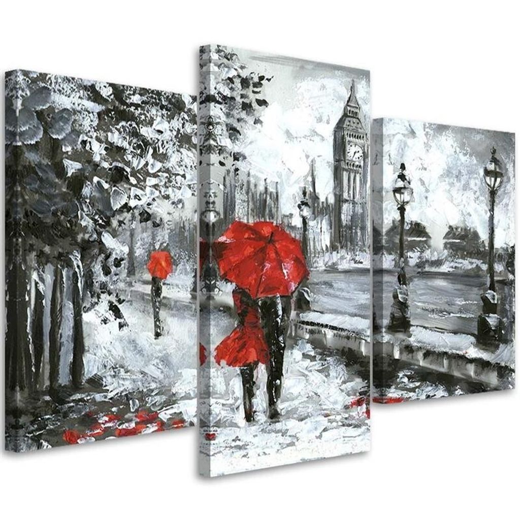 Triptychon auf leinwand londoner spaziergang 90x60 cm Feeby rot wandbild bereit zum aufhängen