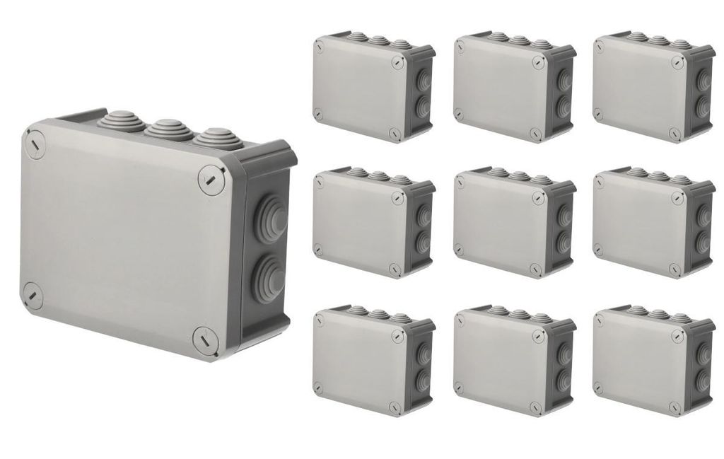 10x Aufputz-Abzweigdose IP-geschützt mit Kabelverschraubungen, Deckel verschraubt, 150x115x65mm, IP66, grau, EDO777772, EDO Technic