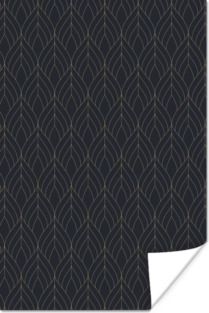 MuchoWow Poster Art Deco - Modernismus - Gold - Schwarz 60x90 cm - Wanddekoration