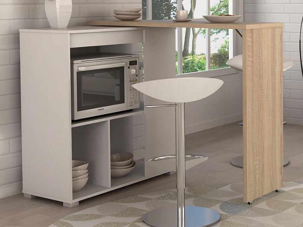Drehbarer Barschrank SATURNE - Weiß und Eiche