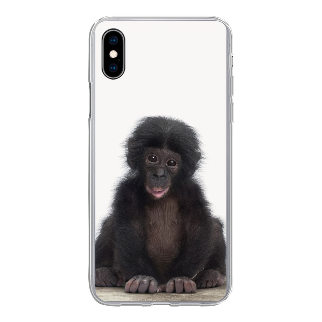 MuchoWow Handyhülle Schutzhülle Hülle für iPhone Xs Kind - Affe - Schimpanse - Babytiere - Jungen - Mädchen Silikon Softcase Handy Hülle - ...
